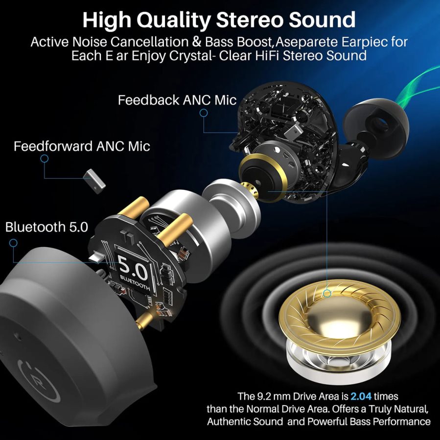 Headphones AU TOZO NC9 Matte Black ZZ84288