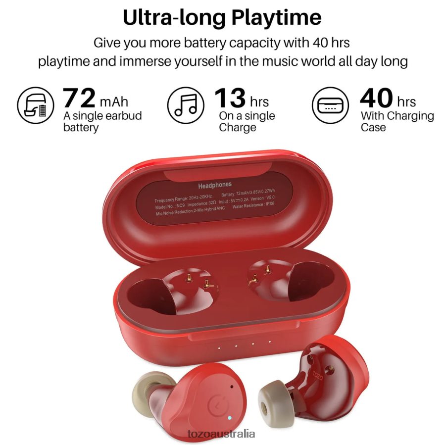 Headphones AU TOZO NC9 Red ZZ842811