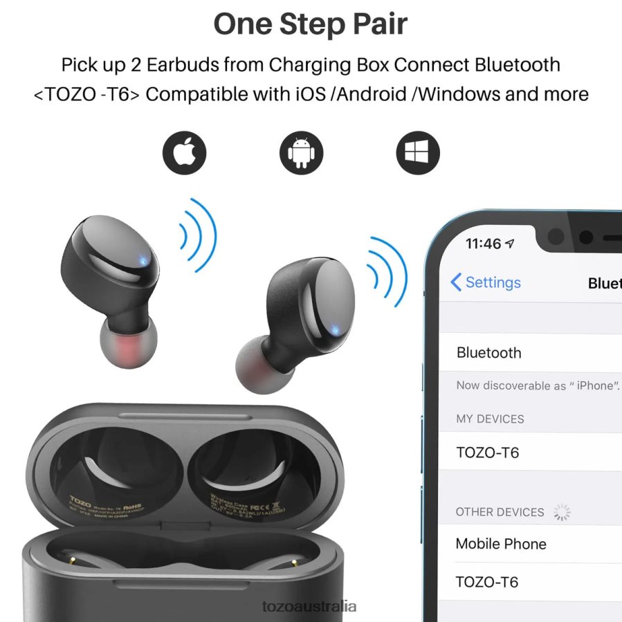 Headphones AU TOZO T6 Black ZZ842817